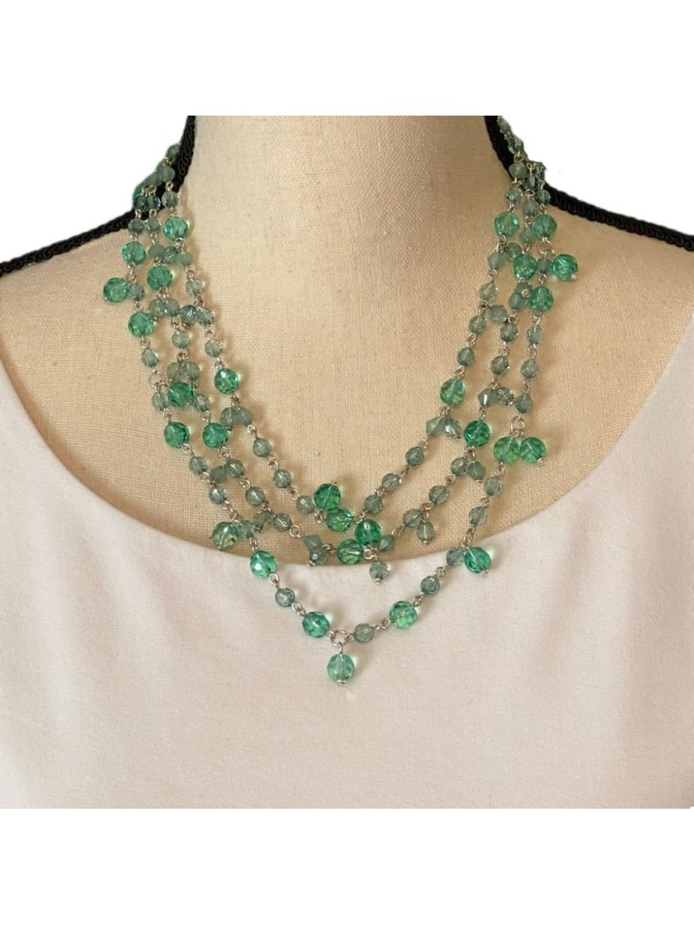 Birch Hill Green Beaded Necklace with 3 Strands